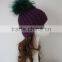 Big Raccoon Fur Pompom new custom blank beanie knit winter hats wholesale knit beanie