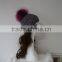 Raccoon fur bubble pompoms women's knitted UK brand with logo hats caps big balls