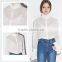 Lady's Long Sleeve Stand Collar Transparent Chiffon Blouse