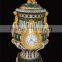 Exquisite Flower and Bird Design Ceramic and Brass Table Clock, Elegant Embedded Urn Jar Table Clock
