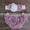 Hot selling baby clothes infant lavender ruffle bloomer wholesale baby girl diaper cover with headband