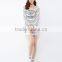 For women this white collar and body text printed chiffon stitching knitted stripes long-sleeved dress
