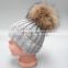 plain winter knitted hat with pom pom ,children kid knitting cap