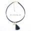 Fashion chocker necklaces black Leather thin choker necklace with tassel and pearl