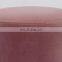 Reatai velvet round pink colour ottoman stool customized metal leg with buttons elegant stool with legs