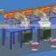 Horizontal fastback motional food conveyor