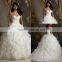 Luxury Ivory Ruffled Organza Lace Bodice Beaded Ball Gown Wedding Dress