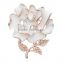 Charms Brooch Pin Gold Plated White Flower Crystal Wedding Bridal flower leaf tree brooches