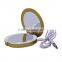 Round rechargeable lighted compact makeup mirror mobile power bank