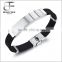 Stainless Steel Silicone Bangle Bracelet Wristband with Cubic Zirconia Inlaid Silver black tones