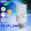 2015 Hot Selling E27 B22 Base T2 Tube Spiral CFL Lamp 24W 6500K