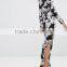 Spring New Women Black Floral Print Chiffon Dress Long Sleeved Long Maxi Dress