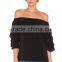 summer women black off shoulder design blouse 2016