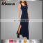 2017 Summer style Girls Casual Slit onside Cotton Blend Women Sleeveless Knit Jersey Blank Maxi T-shirt Dress