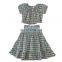 2020 summer girls suit plaid short-sleeved one-shoulder two-piece top and half-length