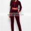 Wholesale custom jogger blank zip up velvet plain crop top and pant sweat suit sets