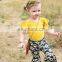 2PCS set Toddler Kids Baby Girls Sunflowers Clothes Ruffles Sleeveless Yellow T-shirt Top Flared Pant Bell bottom