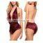 Factory customized new style unique sexy deep V-neck petticoat pajamas with high side slit lace pajamas