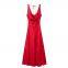 European and American women's swinging collar silk texture long suspender dress long skirt