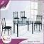 Wholesale modern design dining room table set 9mm thick cheap black glass top dining table 6 chairs set