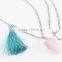 Hot sale simple jewellery pink natural stone pendant tassel charm necklace