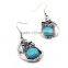 New Arrival Fashion Bohemia owl Silver Plated Turquoise Pendant Alloy Earrings