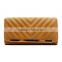 Customized belt wallet trendy style decorative metal and V-stitching flap women credit card wallet