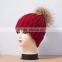 KH1214 Knitted full raccoon fur pompom wool hat