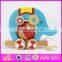 Top grade hot sale wooden toy pull cart for kids,Elephant design wooden string cart pull back toy car W05B075-A2