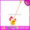 2015 New Design Christmas kid hand push toy,Funny Cartoon child Wooden Chick Pull Toy,Hot Selling pull push toy for baby W05A011