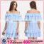 Off Shoulder Design Woman Summer Fashion Striped Blue Short Falbala Dress