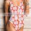 ladies print and side braid one-piece swimwear