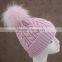 Myfur Stylish Animal Fur Ball Hat Fluffy Raccoon Pom Poms Knit Hat