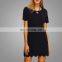 Sexy Plain Black Scalloped Hem Sexy Dress Round Neck Midi Casual Dress