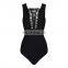 Amigo New Fashion Beach Bikini Sexy Black Lace Up One Piece Women Swimwear 2016