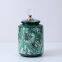 Nordic Style Dark Green Leaf Cylinder Ceramic Vases Sets Table Decoration with round Crystal lid For TV cabinet