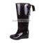 Speckle woman wedge heel zipper knee high rain boots with ribbon