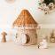Hot Sale 2-Tone Rattan Mushroom House, Rattan Cute Doll House Storage Basket Kids Toys Wholesale Supplier