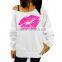 Couple Lover Sweatshirt 2015 Latest Design Women One Shoulder French Terry Wholesale Crewneck Sweatshirt with Sexy Red Lip Print