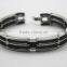 Fashion metal with silicone bracelet design mens stainless steel black cuff bangle