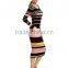 Hot sale latest Autumn sexy slim stripe longsleeve ladies western dress designs