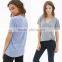 Women Heathered V-Neck Tee with Ribbed Trim