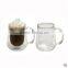 High Quality Blowning Heat Resistant Double Wall Borosilicate Ice-cream Glass Cup Coffee Cup and Beer Cup With Handle ,in Stock