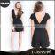 ladies clothing factory black butterfly sleeve lace trim v neck women chic playsuit with zipper