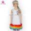 Summer Girls Sleeveless White Above Knee Dress With Colorful Rainbow Tulle Hem