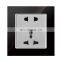 Universal 5 pin Wall Socket Gold/Red/Blcak Tempered Glass Panel 86*86mm Socketes and Switches Electrical 16A