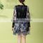 2016 Ladies Spring Summer Printed Long Sleeve With Lace Patches Short Chiffon Dress