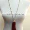2015 Fall Silver Beads Knoted Long Strand Burgundy Silk Tassel Necklace