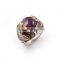 Hand Carved Two Tone 925 Silver Brass Ring With Amethyst
