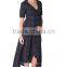Summer Print Chiffon Black Wrap Maternity Dress, Long Maternity Clothes, Half Sleeve Maternity Clothing